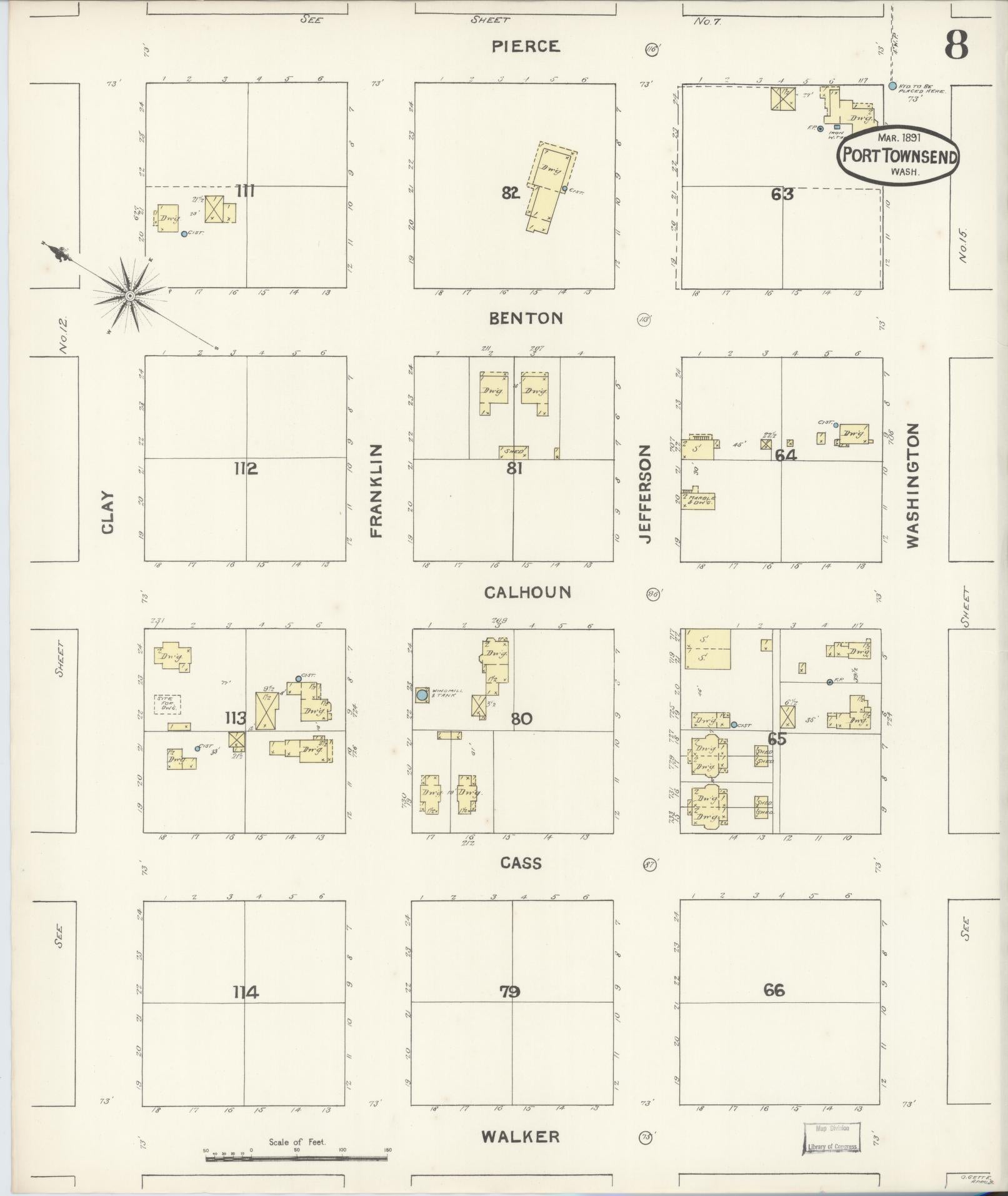 Sanborn Fire Insurance Map from Port Townsend, Jefferson County, Washington (1891), Sheet #0008 - Complete Map Set gallery image, historic Sanborn map, vintage wall art, Washington Washington