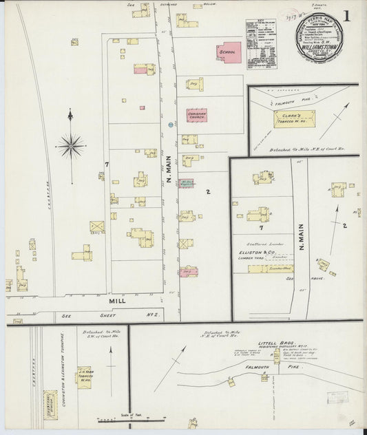 Sanborn Fire Insurance Map from Williamstown, Grant County, Kentucky (1890), Sheet #0001 - Historic Sanborn Fire Insurance Map Print, vintage old map wall art, antique decor, genealogy gift, Kentucky Kentucky map