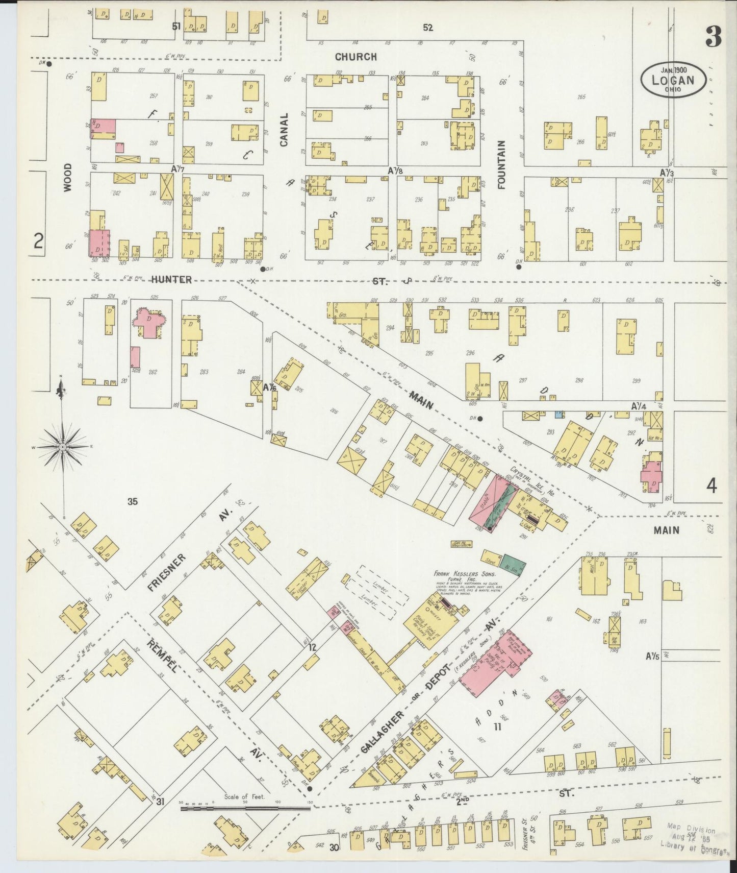 Sanborn Fire Insurance Map from Logan, Hocking County, Ohio (1900), Sheet #0003 - Historic Sanborn Fire Insurance Map Print, vintage old map wall art, antique decor, genealogy gift, Ohio Ohio map