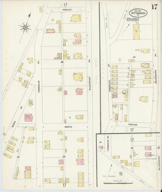 Sanborn Fire Insurance Map from Kittanning, Armstrong County, Pennsylvania (1909), Sheet #0017 - Historic Sanborn Fire Insurance Map Print, vintage old map wall art, antique decor, genealogy gift, Pennsylvania Pennsylvania map