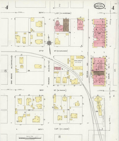 Sanborn Fire Insurance Map from Bryan, Brazos County, Texas (1925), Sheet #0004 - Historic Sanborn Fire Insurance Map Print, vintage old map wall art, antique decor, genealogy gift, Texas Texas map