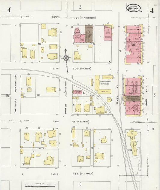 Sanborn Fire Insurance Map from Bryan, Brazos County, Texas (1925), Sheet #0004 - Historic Sanborn Fire Insurance Map Print, vintage old map wall art, antique decor, genealogy gift, Texas Texas map