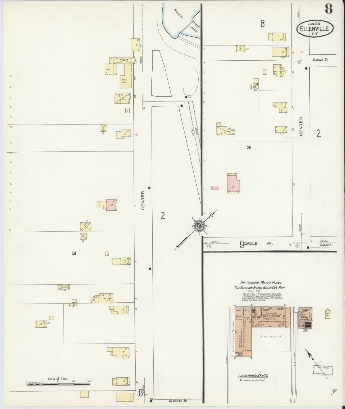 Sanborn Fire Insurance Map from Ellenville, Ulster County, New York (1910), Sheet #0008 - Historic Sanborn Fire Insurance Map Print, vintage old map wall art, antique decor, genealogy gift, New York New York map