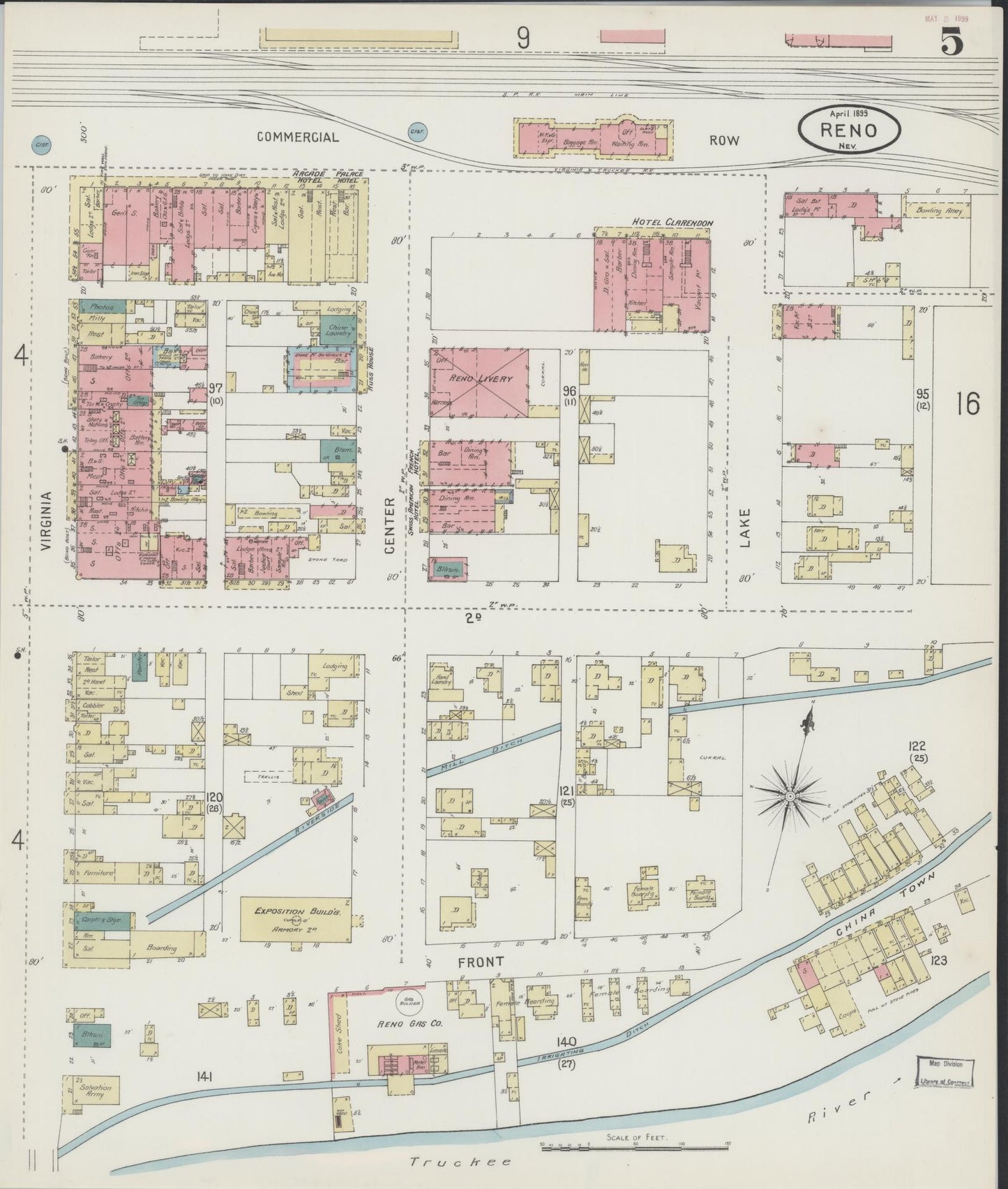 Sanborn Fire Insurance Map from Reno, Washoe County, Nevada (1899), Sheet #0005 - Complete Map Set gallery image, historic Sanborn map, vintage wall art, Nevada Nevada