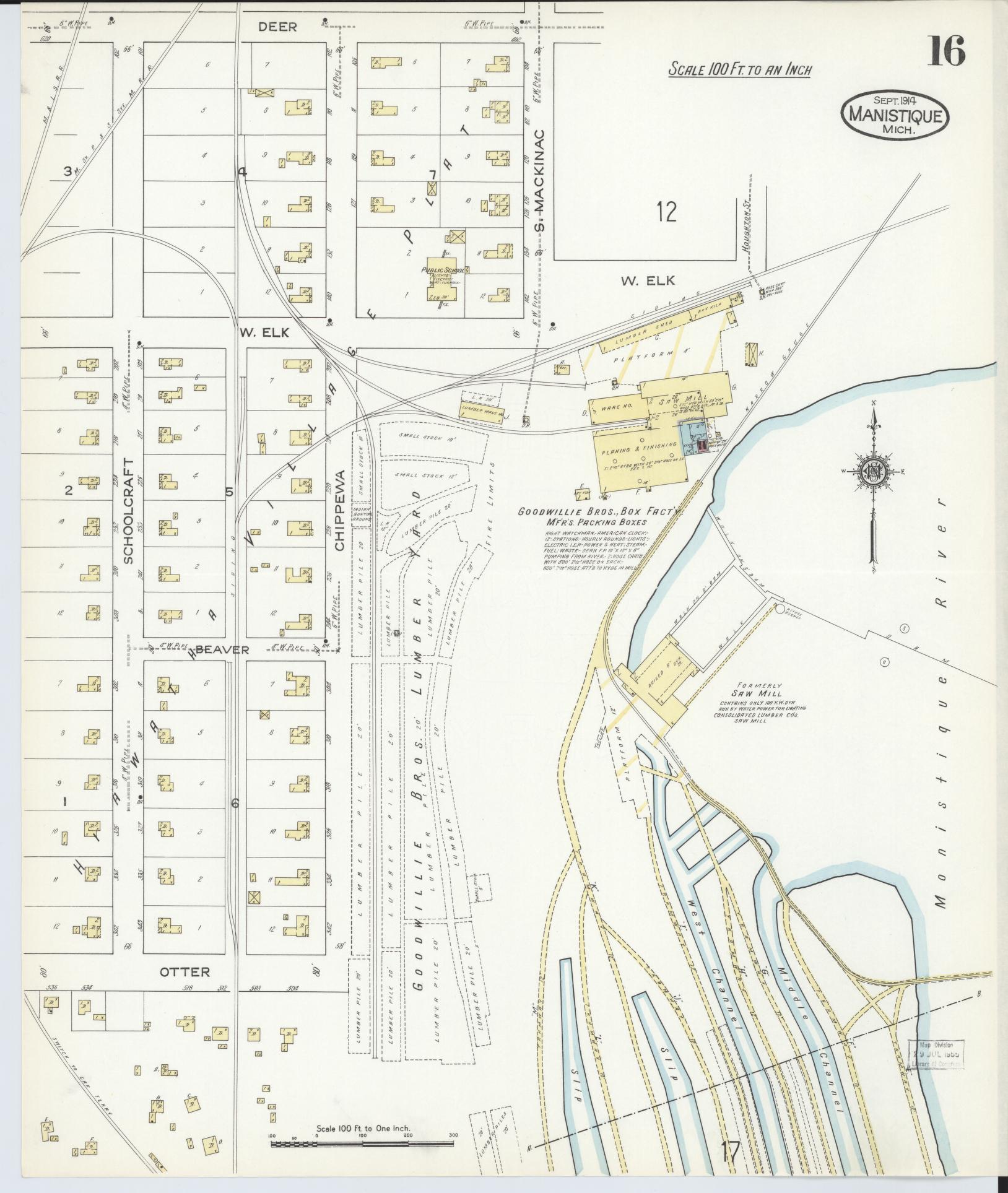 Sanborn Fire Insurance Map from Manistique, Schoolcraft County, Michigan (1914), Sheet #0016 - Complete Map Set gallery image, historic Sanborn map, vintage wall art, Michigan Michigan