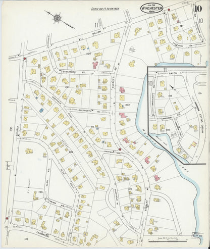 Sanborn Fire Insurance Map from Winchester, Middlesex County, Massachusetts (1916), Sheet #0010 - Historic Sanborn Fire Insurance Map Print, vintage old map wall art, antique decor, genealogy gift, Massachusetts Massachusetts map
