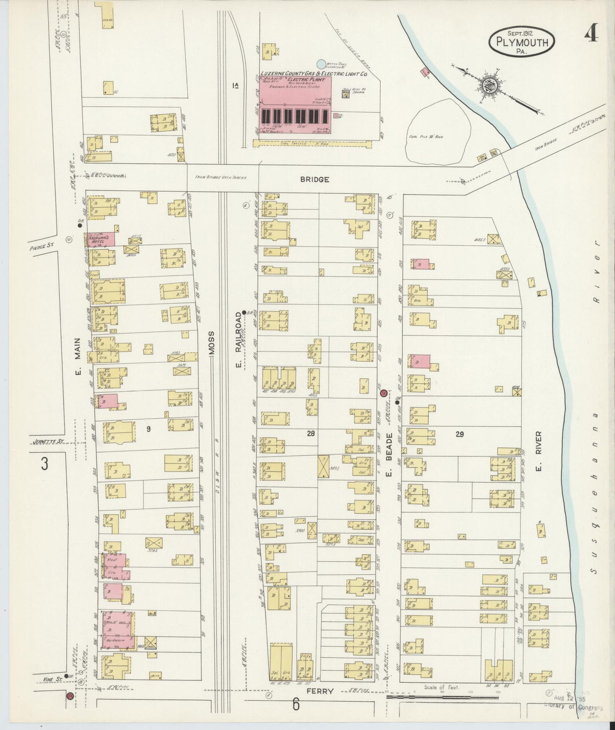 Sanborn Fire Insurance Map from Plymouth, Luzerne County, Pennsylvania (1912), Sheet #0004 - Historic Sanborn Fire Insurance Map Print, vintage old map wall art, antique decor, genealogy gift, Pennsylvania Pennsylvania map