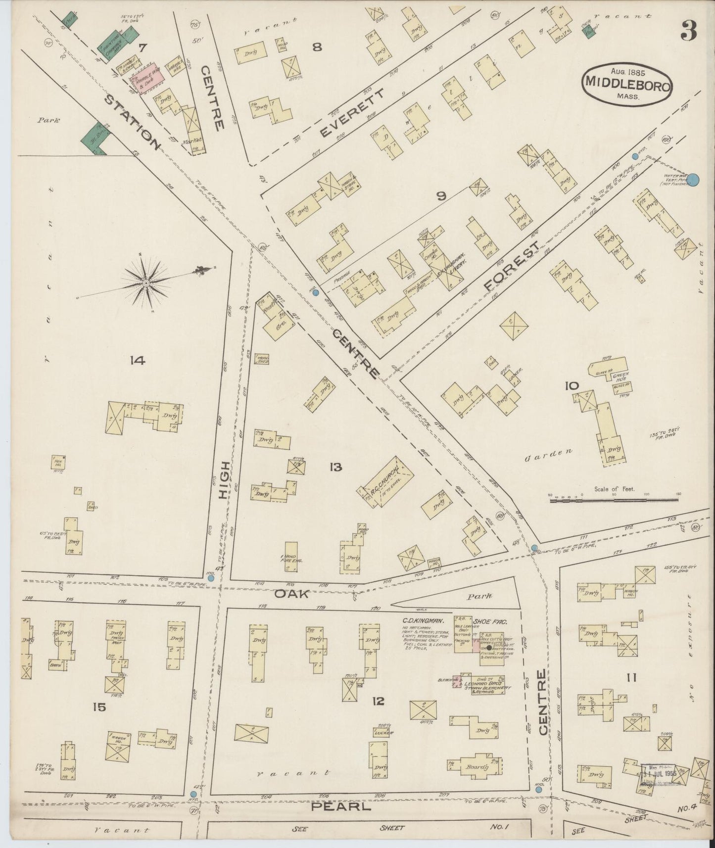 Sanborn Fire Insurance Map from Middleboro, Plymouth County, Massachusetts (1885), Sheet #0003 - Complete Map Set gallery image, historic Sanborn map, vintage wall art, Massachusetts Massachusetts
