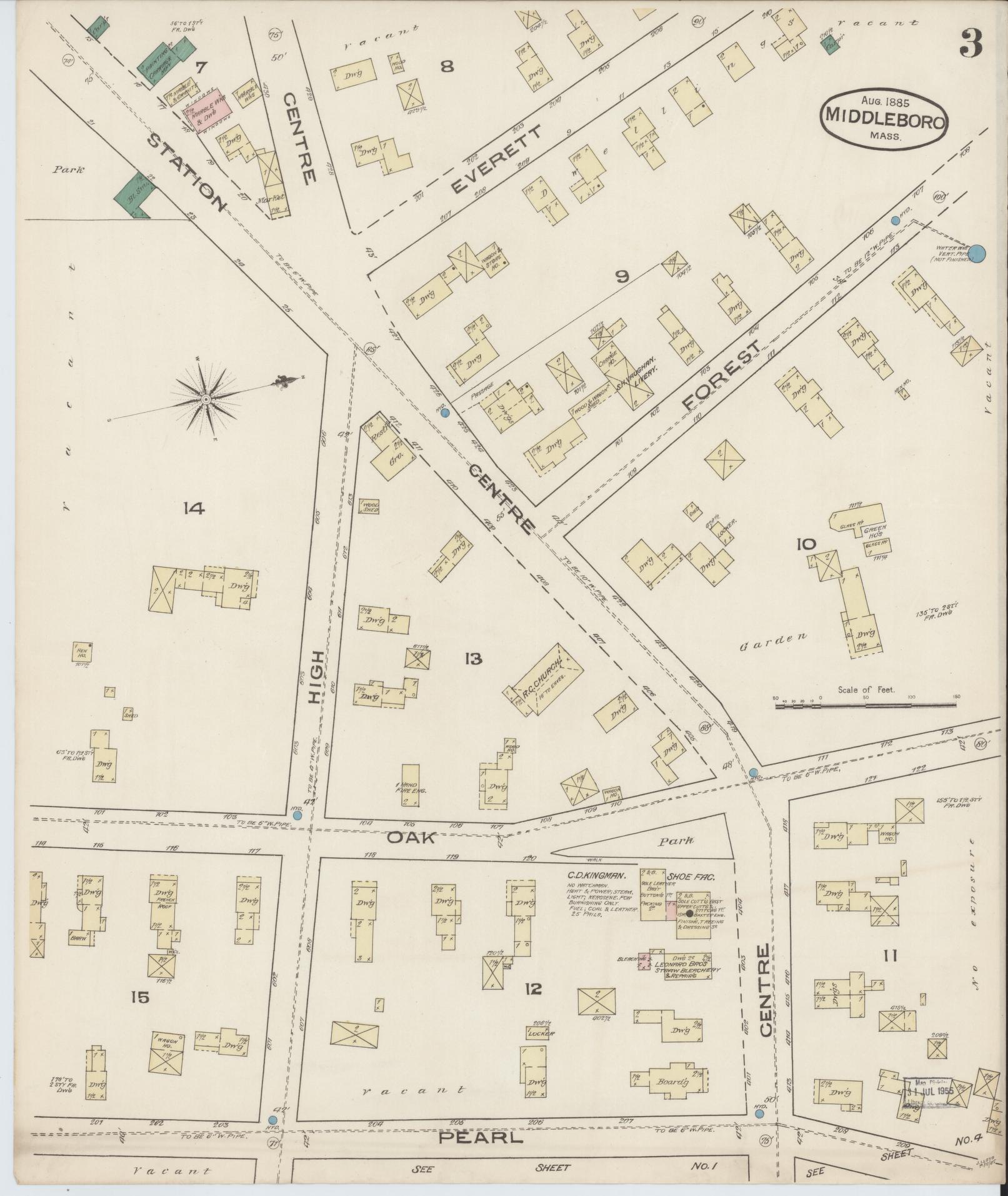 Sanborn Fire Insurance Map from Middleboro, Plymouth County, Massachusetts (1885), Sheet #0003 - Complete Map Set gallery image, historic Sanborn map, vintage wall art, Massachusetts Massachusetts