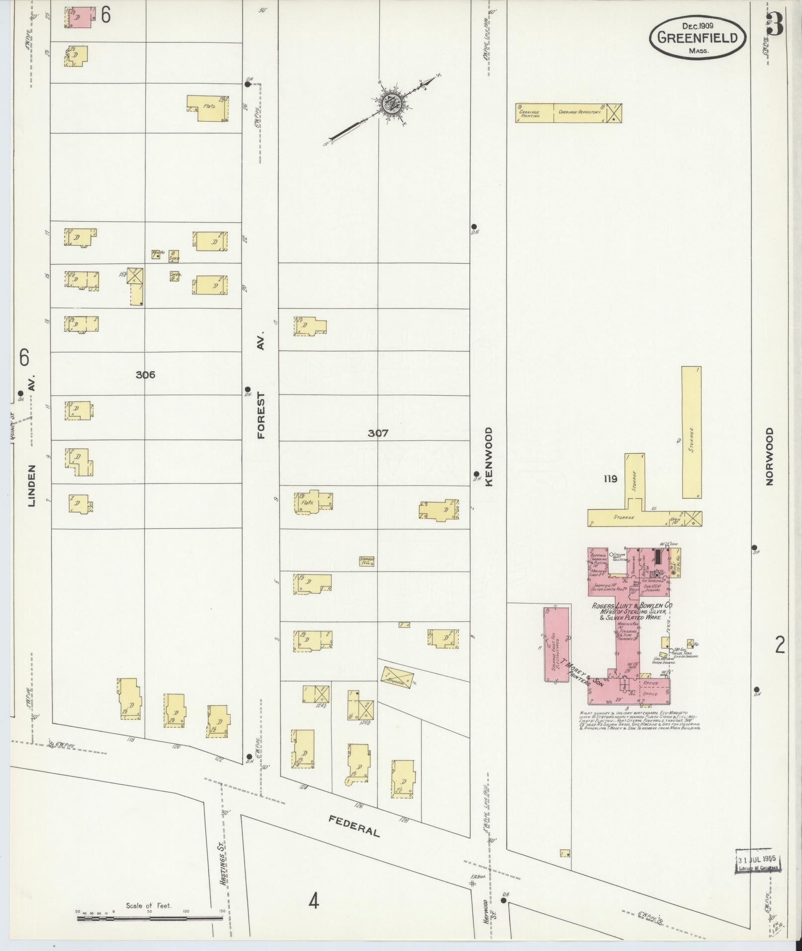 Sanborn Fire Insurance Map from Greenfield, Franklin County, Massachusetts (1909), Sheet #0003 - Complete Map Set gallery image, historic Sanborn map, vintage wall art, Massachusetts Massachusetts