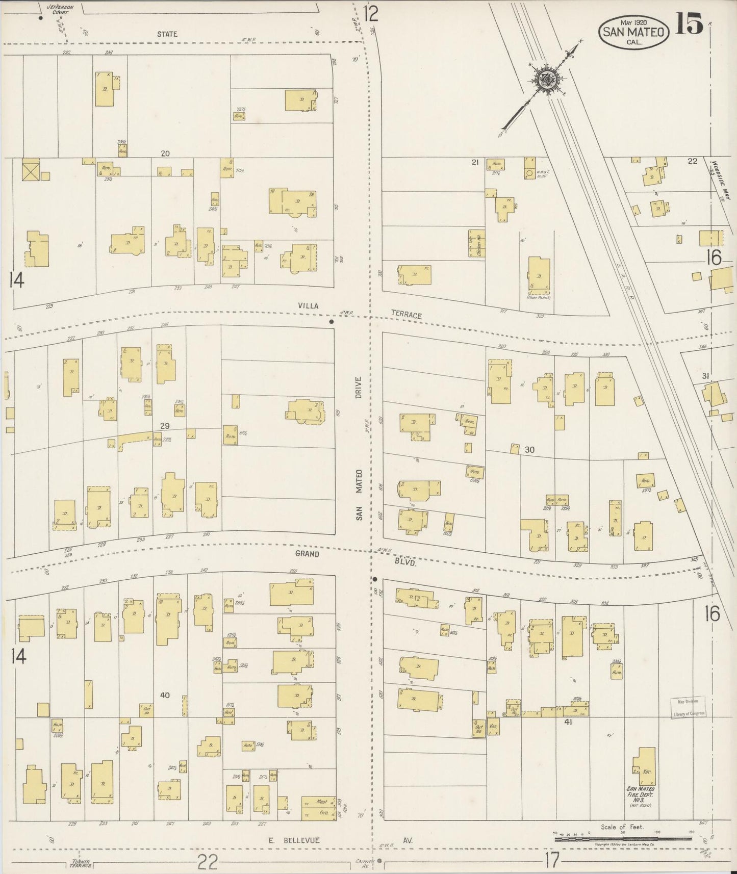 Sanborn Fire Insurance Map from San Mateo, San Mateo County, California (1920), Sheet #0015 - Complete Map Set gallery image, historic Sanborn map, vintage wall art, California California