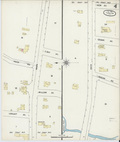 Sanborn Fire Insurance Map from Islip, Suffolk County, New York (1890), Sheet #0004 - Historic Sanborn Fire Insurance Map Print, vintage old map wall art, antique decor, genealogy gift, New York New York map