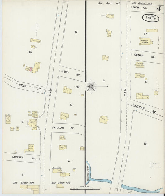 Sanborn Fire Insurance Map from Islip, Suffolk County, New York (1890), Sheet #0004 - Historic Sanborn Fire Insurance Map Print, vintage old map wall art, antique decor, genealogy gift, New York New York map