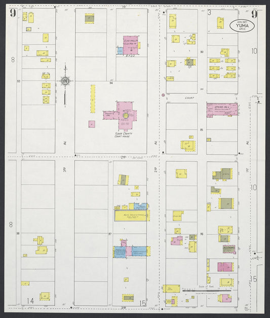 Sanborn Fire Insurance Map from Yuma, Yuma County, Arizona (1927), Sheet #0009 - Historic Sanborn Fire Insurance Map Print, vintage old map wall art, antique decor, genealogy gift, Arizona Arizona map