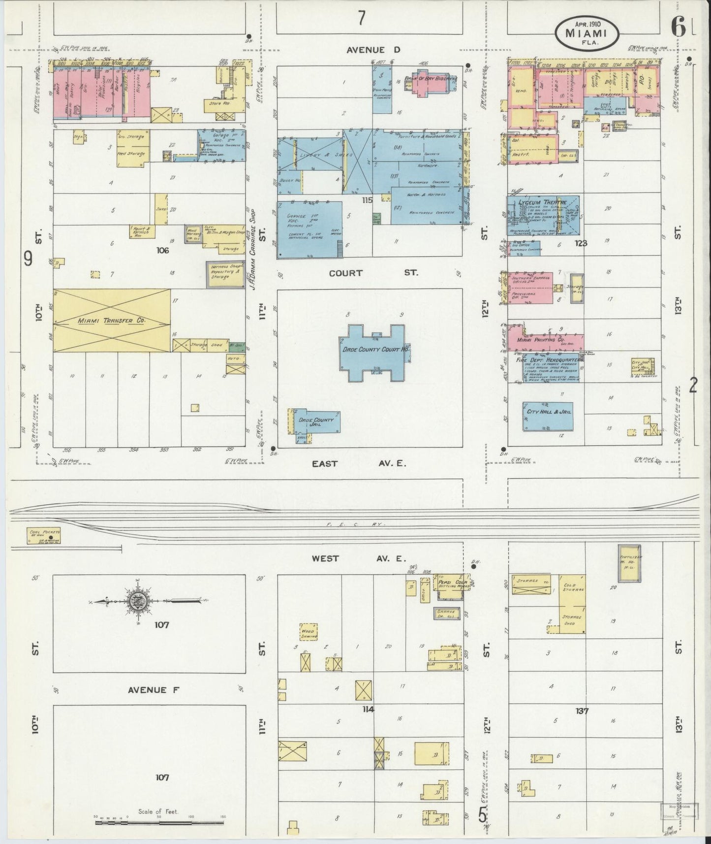 Sanborn Fire Insurance Map from Miami, Dade County, Florida (1910), Sheet #0006 - Historic Sanborn Fire Insurance Map Print, vintage old map wall art, antique decor, genealogy gift, Florida Florida map