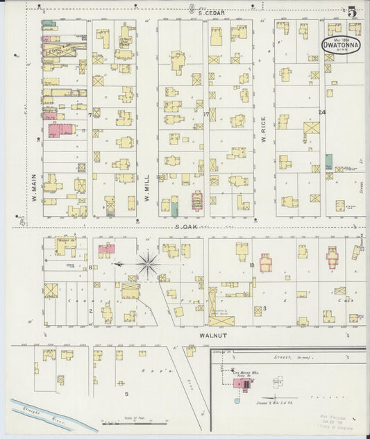 Sanborn Fire Insurance Map from Owatonna, Steele County, Minnesota (1894), Sheet #0005 - Historic Sanborn Fire Insurance Map Print, vintage old map wall art, antique decor, genealogy gift, Minnesota Minnesota map