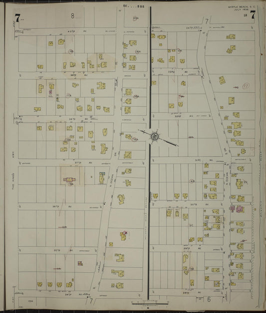 Sanborn Fire Insurance Map from Myrtle Beach, Horry County, South Carolina (1949), Sheet #0007 - Historic Sanborn Fire Insurance Map Print, vintage old map wall art, antique decor, genealogy gift, South Carolina South Carolina map