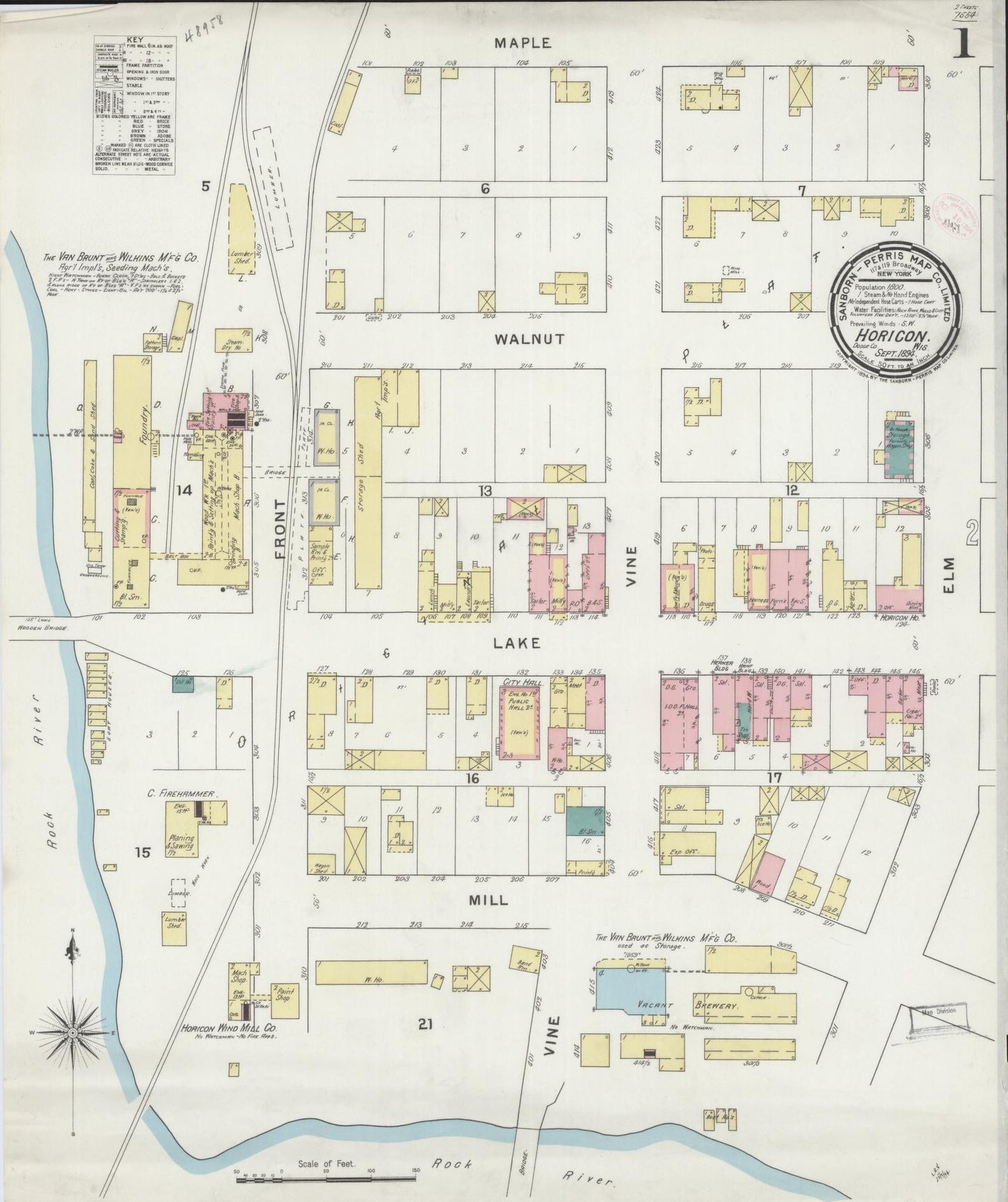 Sanborn Fire Insurance Map from Horicon, Dodge County, Wisconsin (1894), Sheet #0001 - Historic Sanborn Fire Insurance Map Print, vintage old map wall art, antique decor, genealogy gift, Wisconsin Wisconsin map