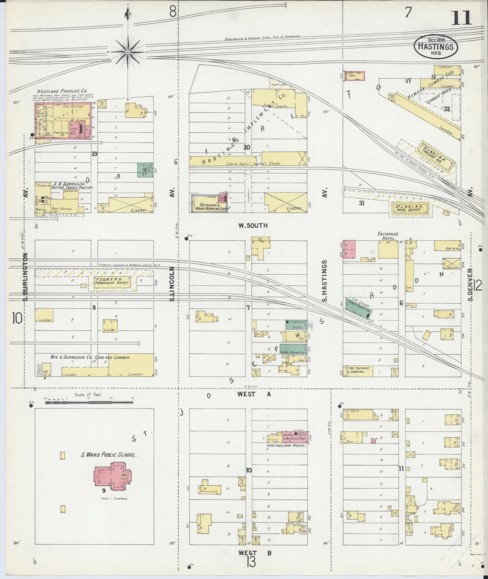 Sanborn Fire Insurance Map from Hastings, Adams County, Nebraska (1899), Sheet #0011 - Historic Sanborn Fire Insurance Map Print, vintage old map wall art, antique decor, genealogy gift, Nebraska Nebraska map