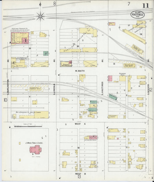 Sanborn Fire Insurance Map from Hastings, Adams County, Nebraska (1899), Sheet #0011 - Historic Sanborn Fire Insurance Map Print, vintage old map wall art, antique decor, genealogy gift, Nebraska Nebraska map