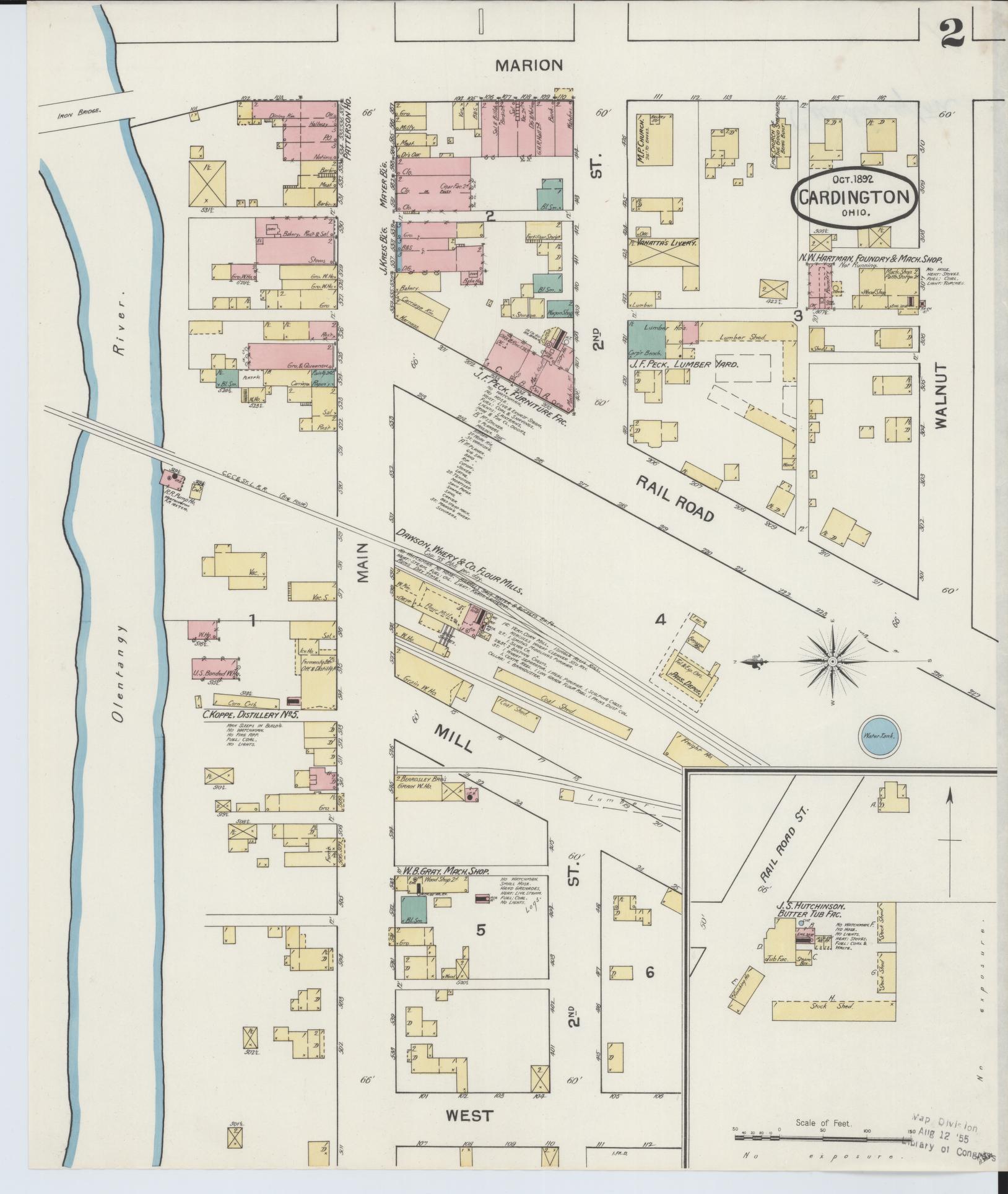 Sanborn Fire Insurance Map from Cardington, Morrow County, Ohio (1892), Sheet #0002 - Historic Sanborn Fire Insurance Map Print, vintage old map wall art, antique decor, genealogy gift, Ohio Ohio map