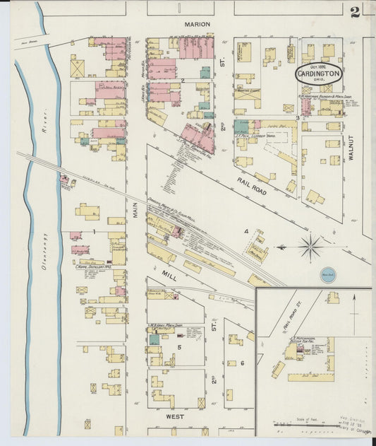 Sanborn Fire Insurance Map from Cardington, Morrow County, Ohio (1892), Sheet #0002 - Historic Sanborn Fire Insurance Map Print, vintage old map wall art, antique decor, genealogy gift, Ohio Ohio map