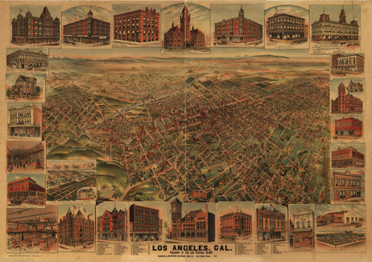 Los Angeles, Cal., population of city and environs 65,000. (1891) – Historic Bird’s-Eye View Panorama Print