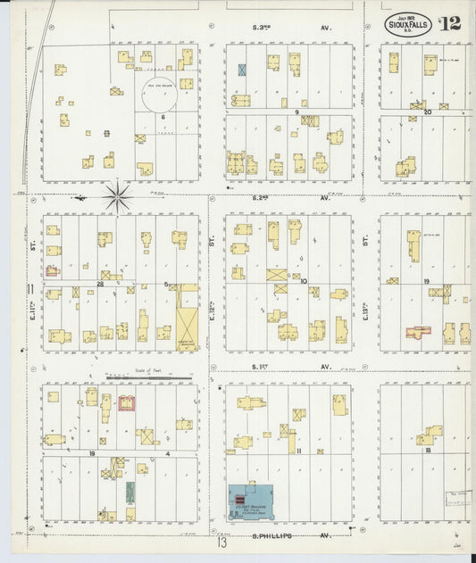 Sanborn Fire Insurance Map from Sioux Falls, Minnehaha County, South Dakota (1902), Sheet #0012 - Historic Sanborn Fire Insurance Map Print, vintage old map wall art, antique decor, genealogy gift, South Dakota South Dakota map