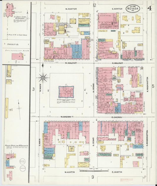 Sanborn Fire Insurance Map from Nevada, Vernon County, Missouri (1906), Sheet #0004 - Historic Sanborn Fire Insurance Map Print, vintage old map wall art, antique decor, genealogy gift, Missouri Missouri map