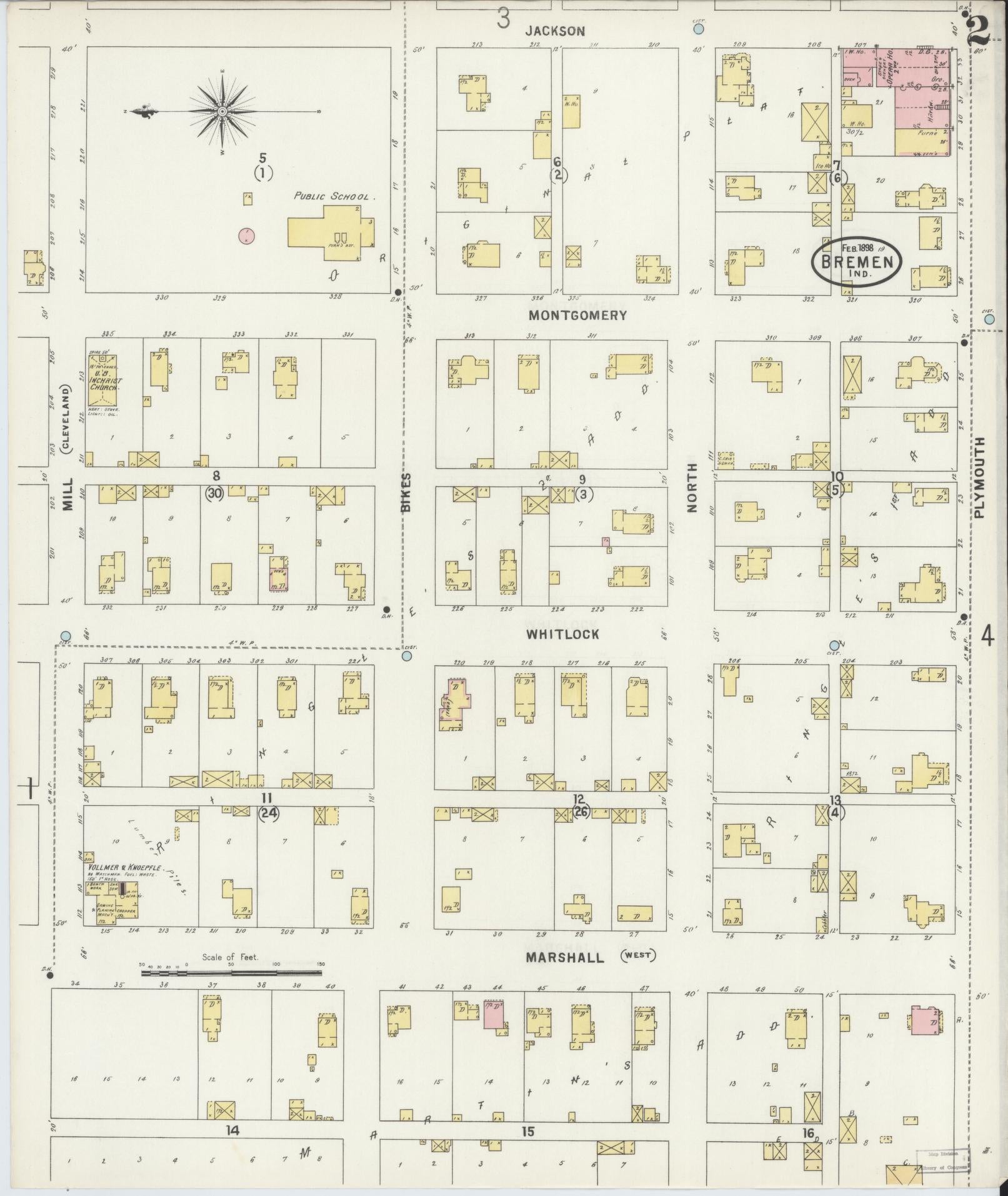 Sanborn Fire Insurance Map from Bremen, Marshall County, Indiana (1898), Sheet #0002 - Historic Sanborn Fire Insurance Map Print, vintage old map wall art, antique decor, genealogy gift, Indiana Indiana map