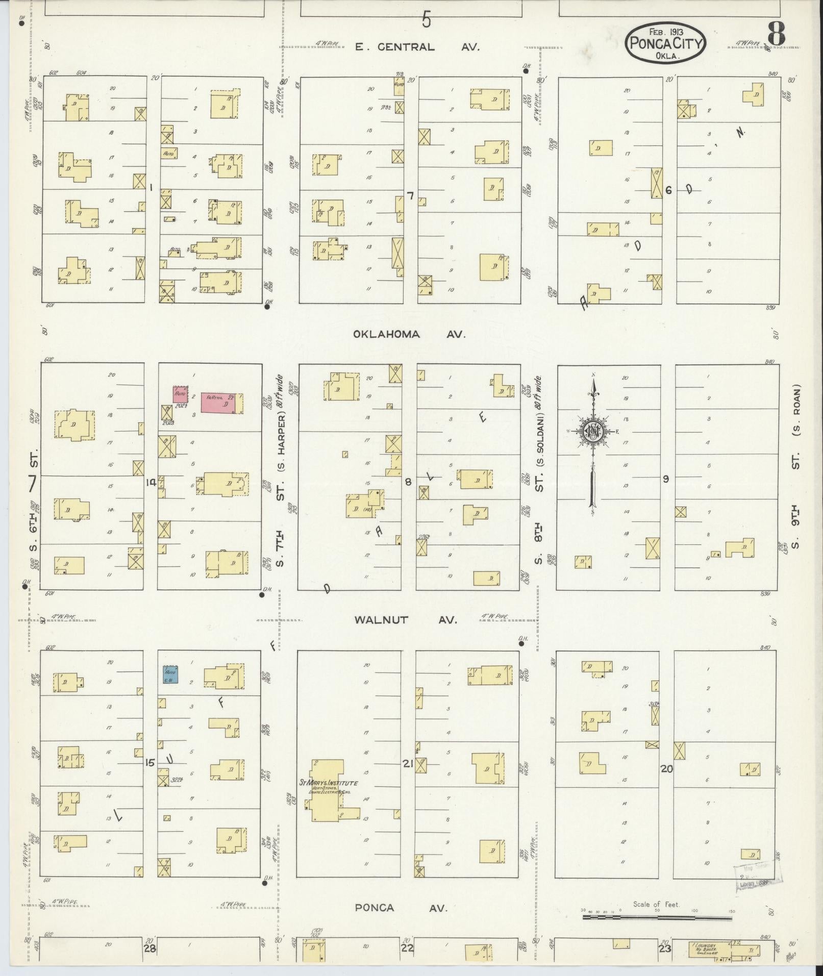 Sanborn Fire Insurance Map from Ponca City, Kay County, Oklahoma (1913), Sheet #0008 - Complete Map Set gallery image, historic Sanborn map, vintage wall art, Oklahoma Oklahoma
