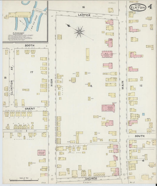 Sanborn Fire Insurance Map from Elkton, Cecil County, Maryland (1891), Sheet #0004 - Historic Sanborn Fire Insurance Map Print, vintage old map wall art, antique decor, genealogy gift, Maryland Maryland map