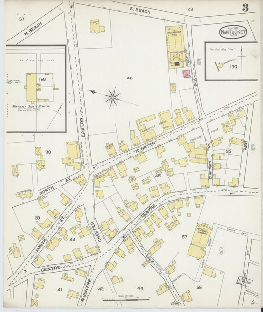 Sanborn Fire Insurance Map from Nantucket, Nantucket County, Massachusetts (1892), Sheet #0003 - Historic Sanborn Fire Insurance Map Print, vintage old map wall art, antique decor, genealogy gift, Massachusetts Massachusetts map