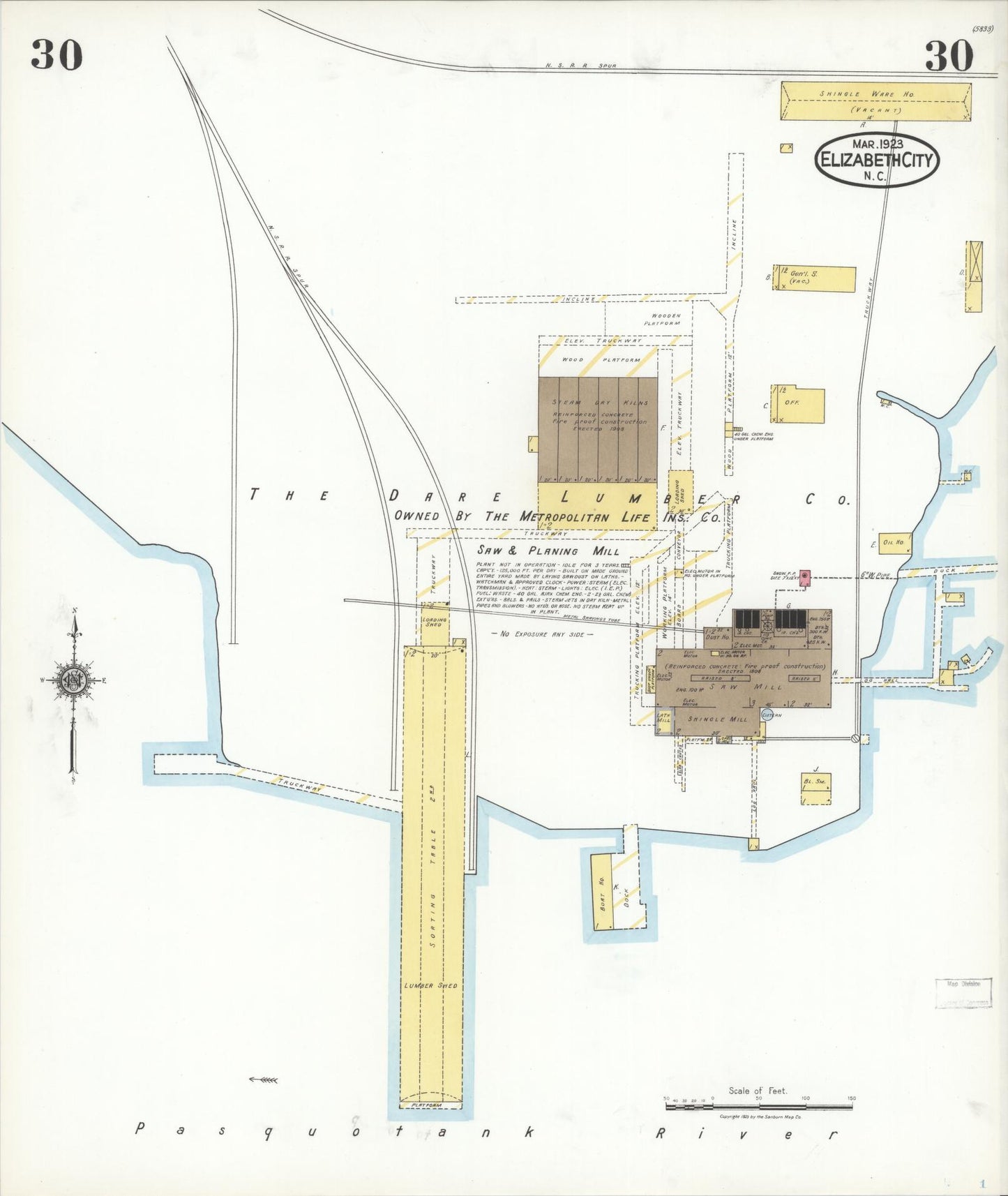 Sanborn Fire Insurance Map from Elizabeth City, Pasquotank County, North Carolina (1923), Sheet #0030 - Complete Map Set gallery image, historic Sanborn map, vintage wall art, North Carolina North Carolina