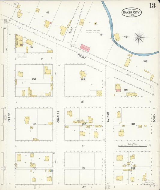 Sanborn Fire Insurance Map from Baker, Baker County, Oregon (1895), Sheet #0013 - Historic Sanborn Fire Insurance Map Print, vintage old map wall art, antique decor, genealogy gift, Oregon Oregon map