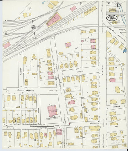 Sanborn Fire Insurance Map from Xenia, Greene County, Ohio (1919), Sheet #0017 - Historic Sanborn Fire Insurance Map Print, vintage old map wall art, antique decor, genealogy gift, Ohio Ohio map