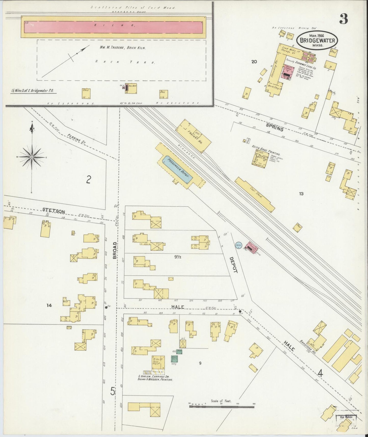 Sanborn Fire Insurance Map from Bridgewater, Plymouth County, Massachusetts (1906), Sheet #0003 - Historic Sanborn Fire Insurance Map Print, vintage old map wall art, antique decor, genealogy gift, Massachusetts Massachusetts map