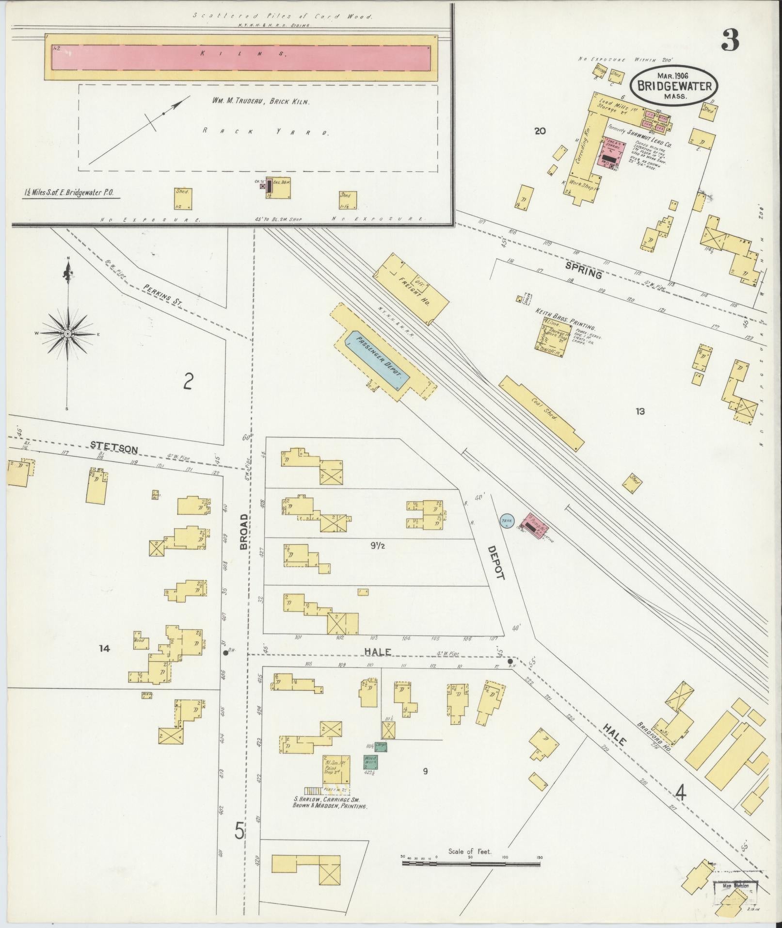 Sanborn Fire Insurance Map from Bridgewater, Plymouth County, Massachusetts (1906), Sheet #0003 - Historic Sanborn Fire Insurance Map Print, vintage old map wall art, antique decor, genealogy gift, Massachusetts Massachusetts map
