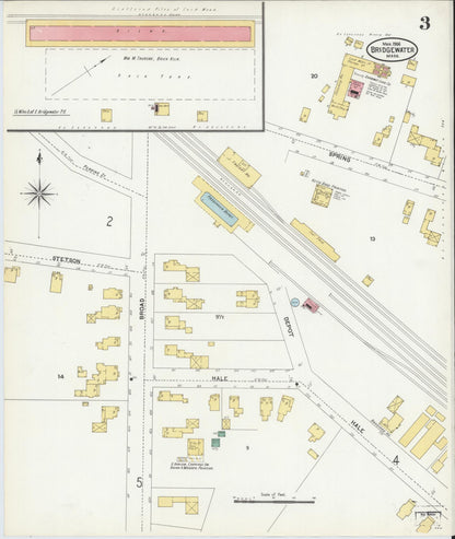 Sanborn Fire Insurance Map from Bridgewater, Plymouth County, Massachusetts (1906), Sheet #0003 - Historic Sanborn Fire Insurance Map Print, vintage old map wall art, antique decor, genealogy gift, Massachusetts Massachusetts map