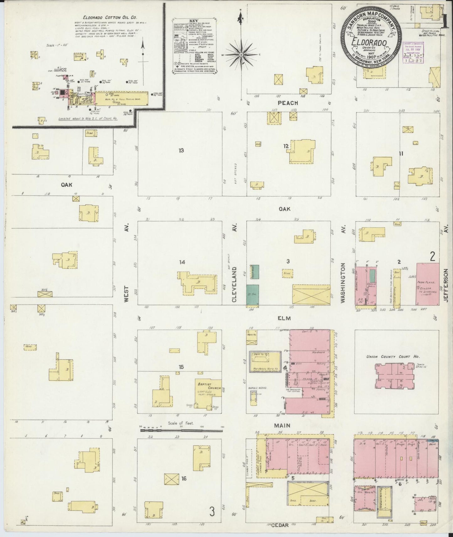 Sanborn Fire Insurance Map from El Dorado, Union County, Arkansas (1907), Sheet #0001 - Complete Map Set gallery image, historic Sanborn map, vintage wall art, Arkansas Arkansas