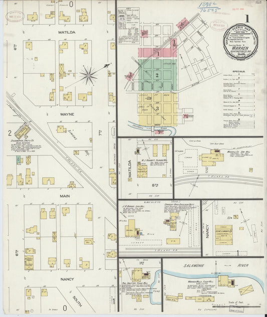 Sanborn Fire Insurance Map from Warren, Huntington County, Indiana (1898), Sheet #0001 - Historic Sanborn Fire Insurance Map Print, vintage old map wall art, antique decor, genealogy gift, Indiana Indiana map