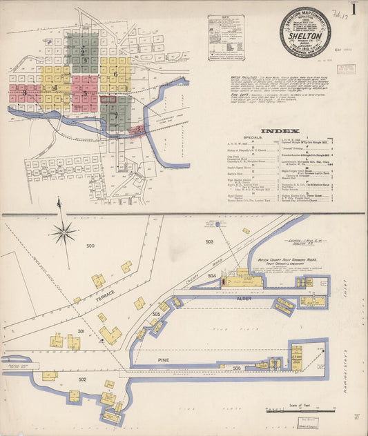 Sanborn Fire Insurance Map from Shelton, Mason County, Washington (1910), Sheet #0001 - Complete Map Set gallery image, historic Sanborn map, vintage wall art, Washington Washington