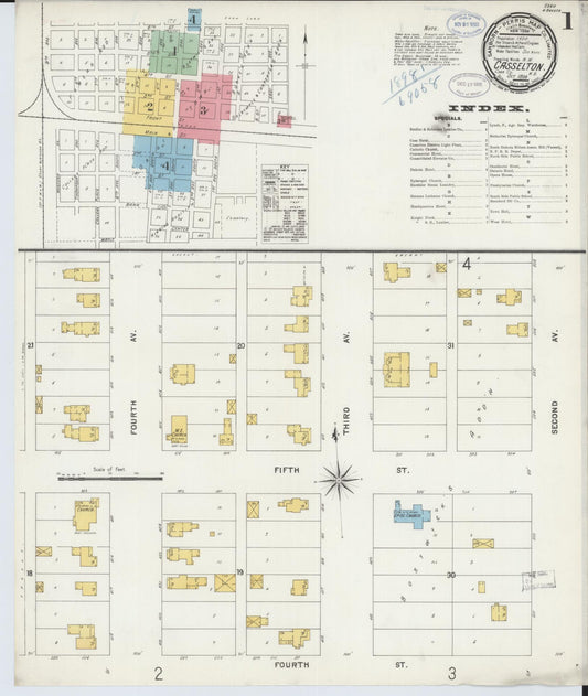 Sanborn Fire Insurance Map from Casselton, Cass County, North Dakota (1898), Sheet #0001 - Historic Sanborn Fire Insurance Map Print, vintage old map wall art, antique decor, genealogy gift, North Dakota North Dakota map