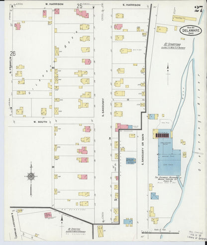 Sanborn Fire Insurance Map from Delaware, Delaware County, Ohio (1911), Sheet #0027 - Complete Map Set gallery image, historic Sanborn map, vintage wall art, Sanborn Fire Insurance Map from Delaware Delaware