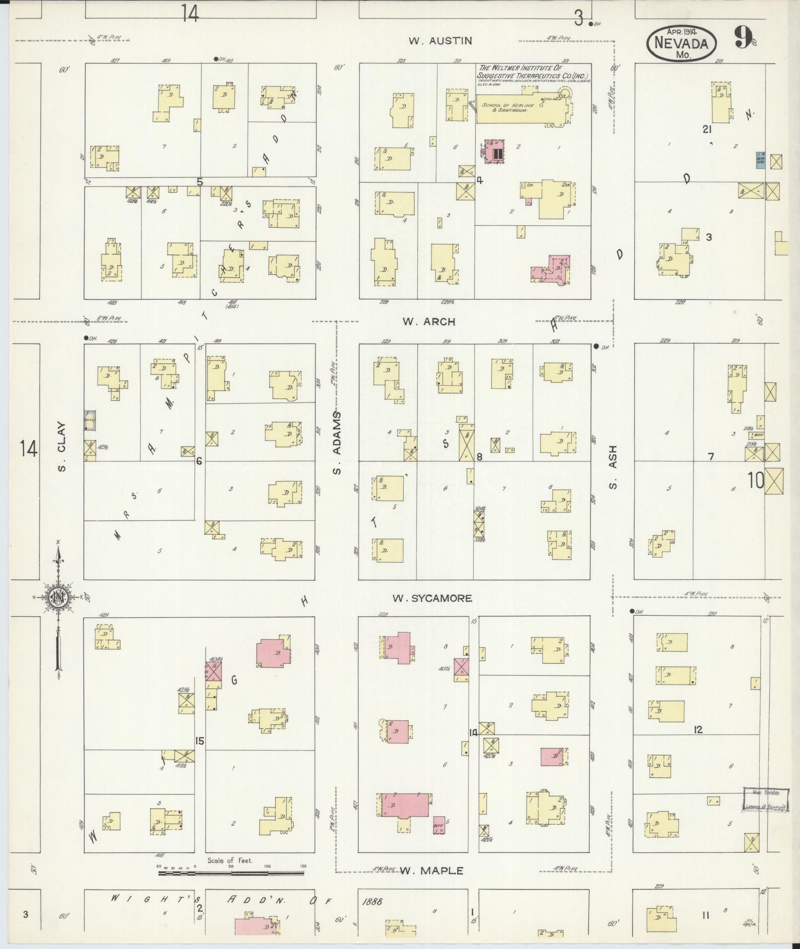 Sanborn Fire Insurance Map from Nevada, Vernon County, Missouri (1914), Sheet #0009 - Complete Map Set gallery image, historic Sanborn map, vintage wall art, Nevada Nevada