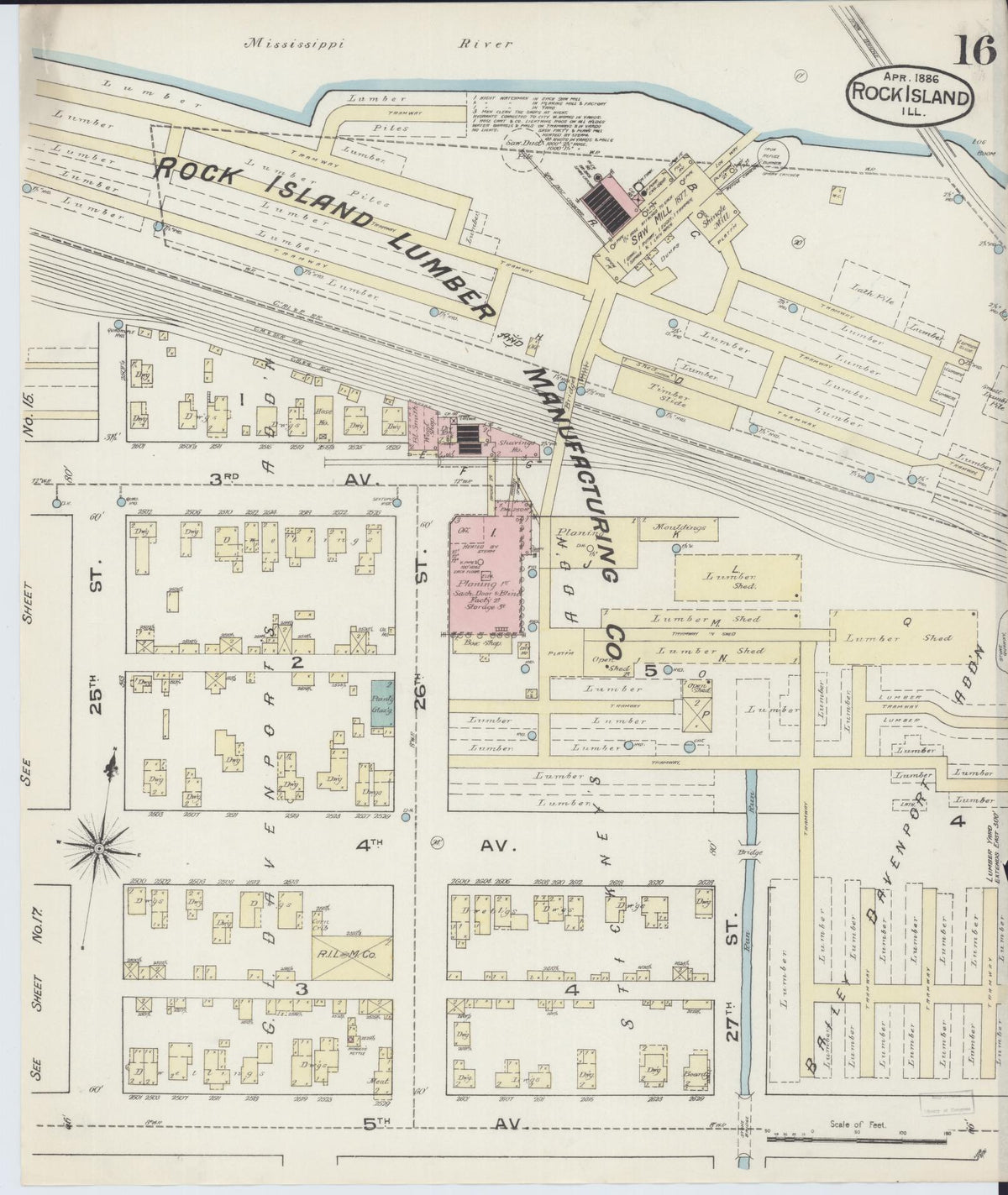 Sanborn Fire Insurance Map from Rock Island, Rock Island County, Illinois (1886), Sheet #0016 - Complete Map Set gallery image, historic Sanborn map, vintage wall art, Illinois Illinois