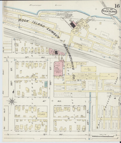 Sanborn Fire Insurance Map from Rock Island, Rock Island County, Illinois (1886), Sheet #0016 - Complete Map Set gallery image, historic Sanborn map, vintage wall art, Illinois Illinois