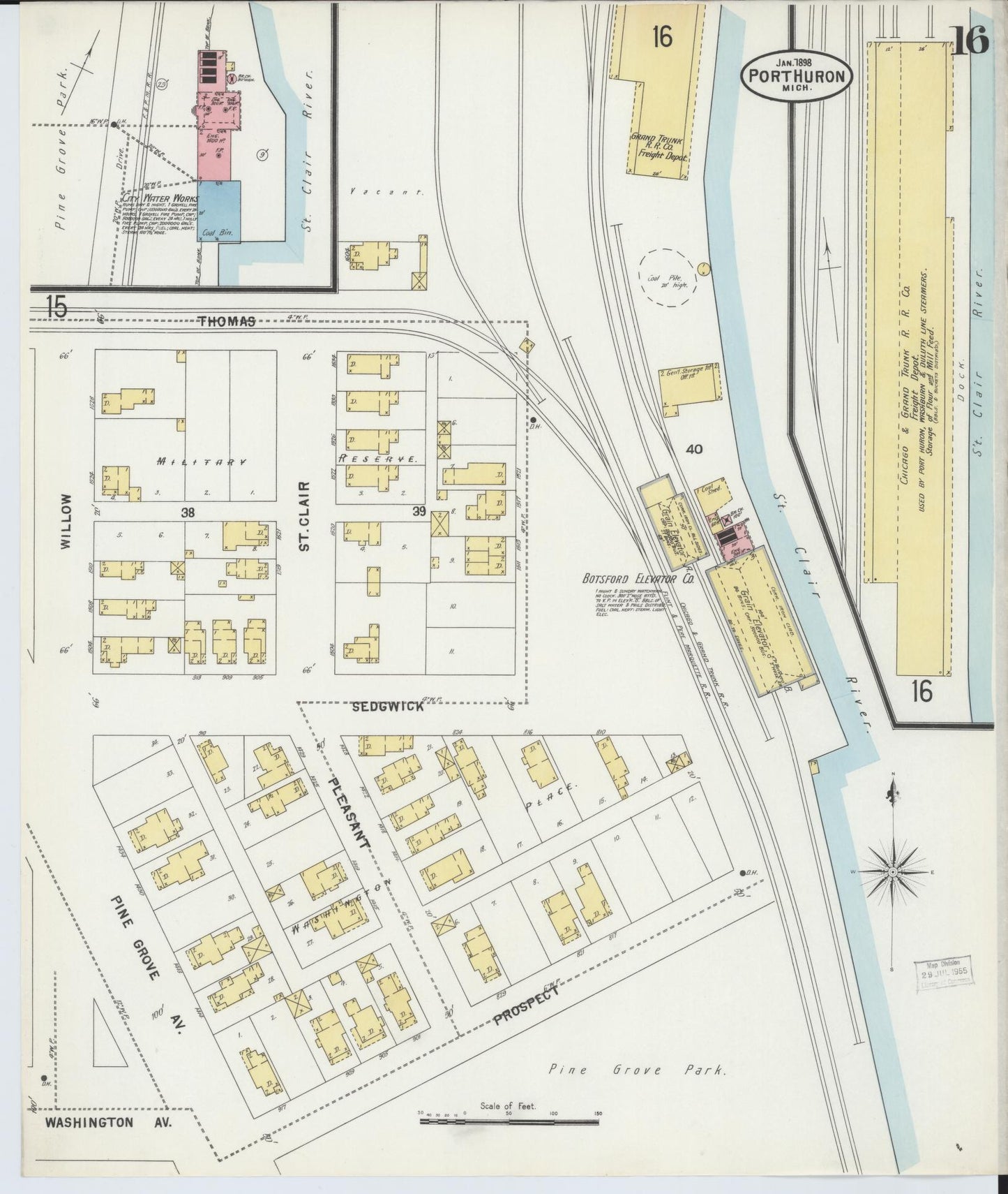 Sanborn Fire Insurance Map from Port Huron, Saint Clair County, Michigan (1898), Sheet #0016 - Complete Map Set gallery image, historic Sanborn map, vintage wall art, Michigan Michigan