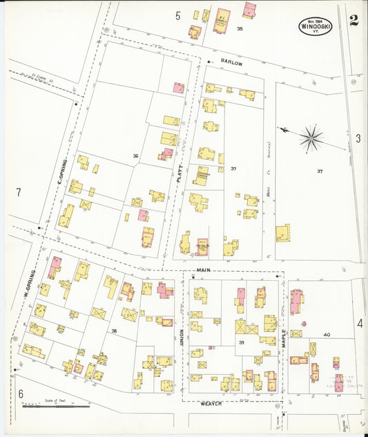 Sanborn Fire Insurance Map from Winooski, Chittenden County, Vermont (1904), Sheet #0002 - Historic Sanborn Fire Insurance Map Print, vintage old map wall art, antique decor, genealogy gift, Vermont Vermont map