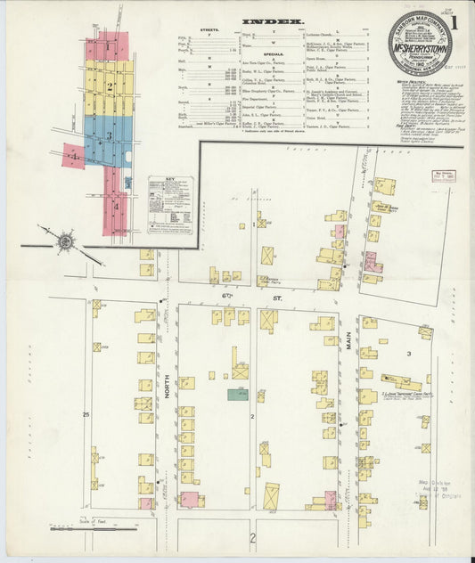 Sanborn Fire Insurance Map from McSherrystown, Adams County, Pennsylvania (1910), Sheet #0001 - Historic Sanborn Fire Insurance Map Print, vintage old map wall art, antique decor, genealogy gift, Pennsylvania Pennsylvania map